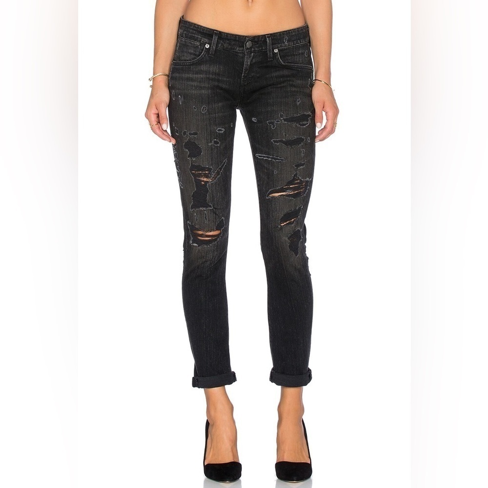 NWT AGOLDE Chloe Liverpool Distressed Black Low Rise Slim Jeans Size 30
